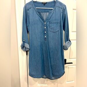 Express Denim Dress with Roll Tab Sleeves Size Medium